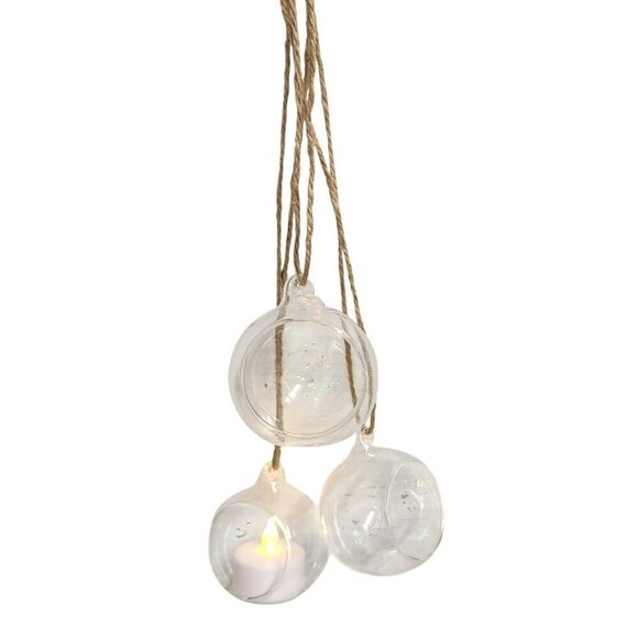 Clear Glass Hanging Ball, Orbs, Ornaments With Jute Twine For Decor Set Of 3 - Picture 8 of 12